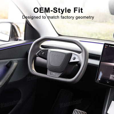 Model Y Juniper Steering Wheel Real Carbon Fiber CyberWheel 2.0 close-up detail