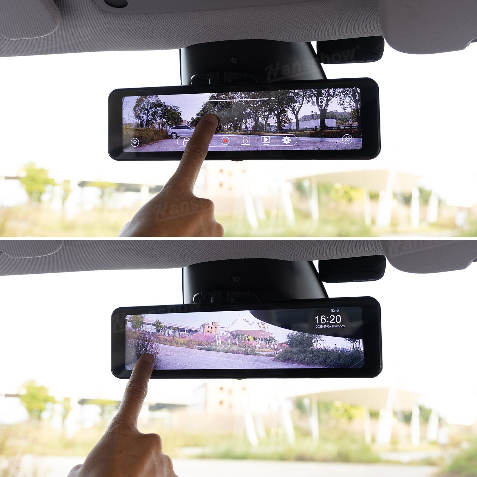 Model Y Juniper Rearview Mirror 10 Inch Dash Cam with controls