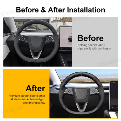 Model Y Juniper Steering Wheel Wrap close-up of stitching