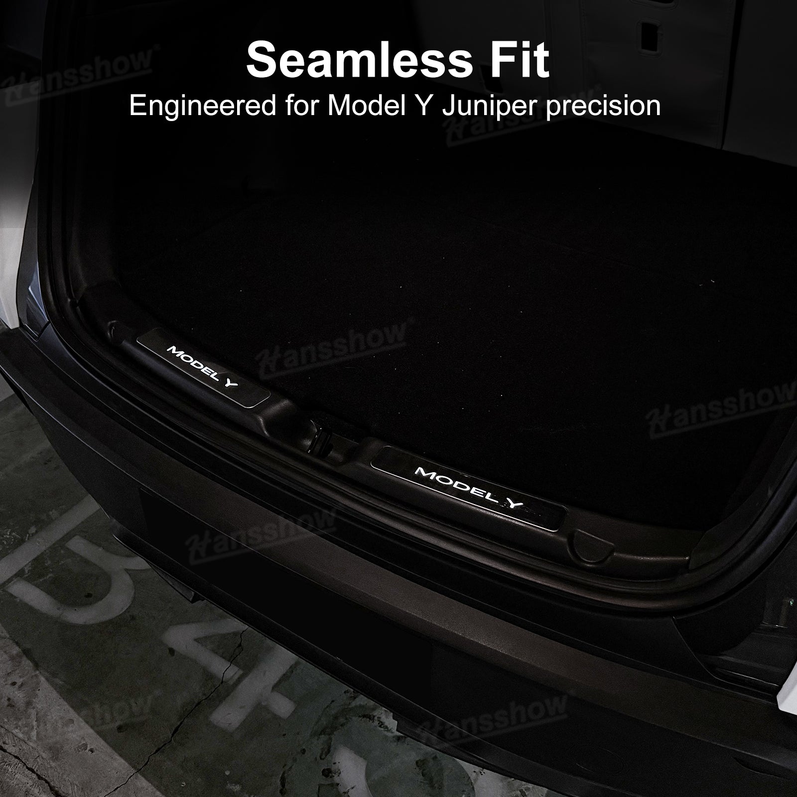 Model Y Juniper Door Sill from trunk angle