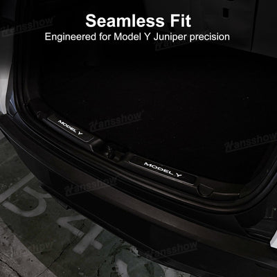 Model Y Juniper Door Sill from trunk angle