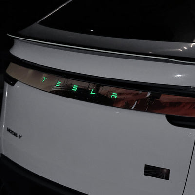 Model Y Juniper Fluorescent Vinyl Decal T-E-S-L-A Lettering Tailgate Overlay glow-in-the-dark feature