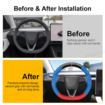 Model Y Juniper DIY Hand Stitching Steering Wheel Wrap close-up detail