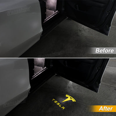 64-Color Changing Puddle Lights installed on Tesla Model Y