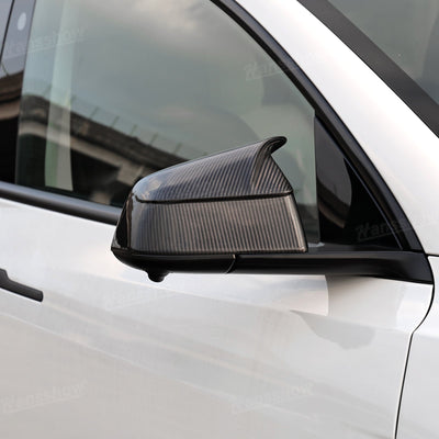 Model Y Juniper Carbon Fiber Side Mirror Covers texture detail