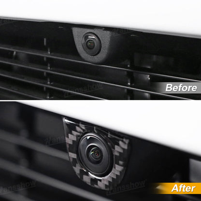 Model Y Juniper Flexible Urethane Carbon Fiber Front Camera Frame Sticker - installed view