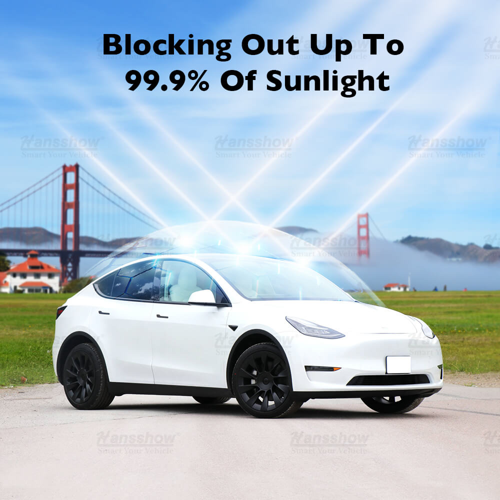 Electric Powered Sunshade for Tesla Model Y - in action on the road