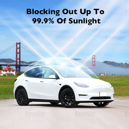 Electric Powered Sunshade for Tesla Model Y - in action on the road