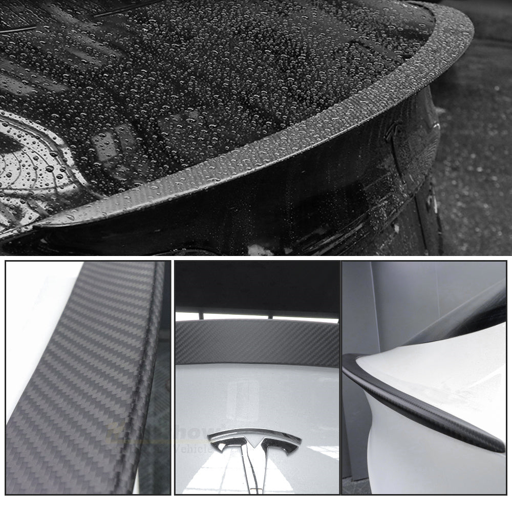 Top view of Model 3/Y Real Carbon Fiber Rear Trunk Lip Spoiler for Tesla Model Y