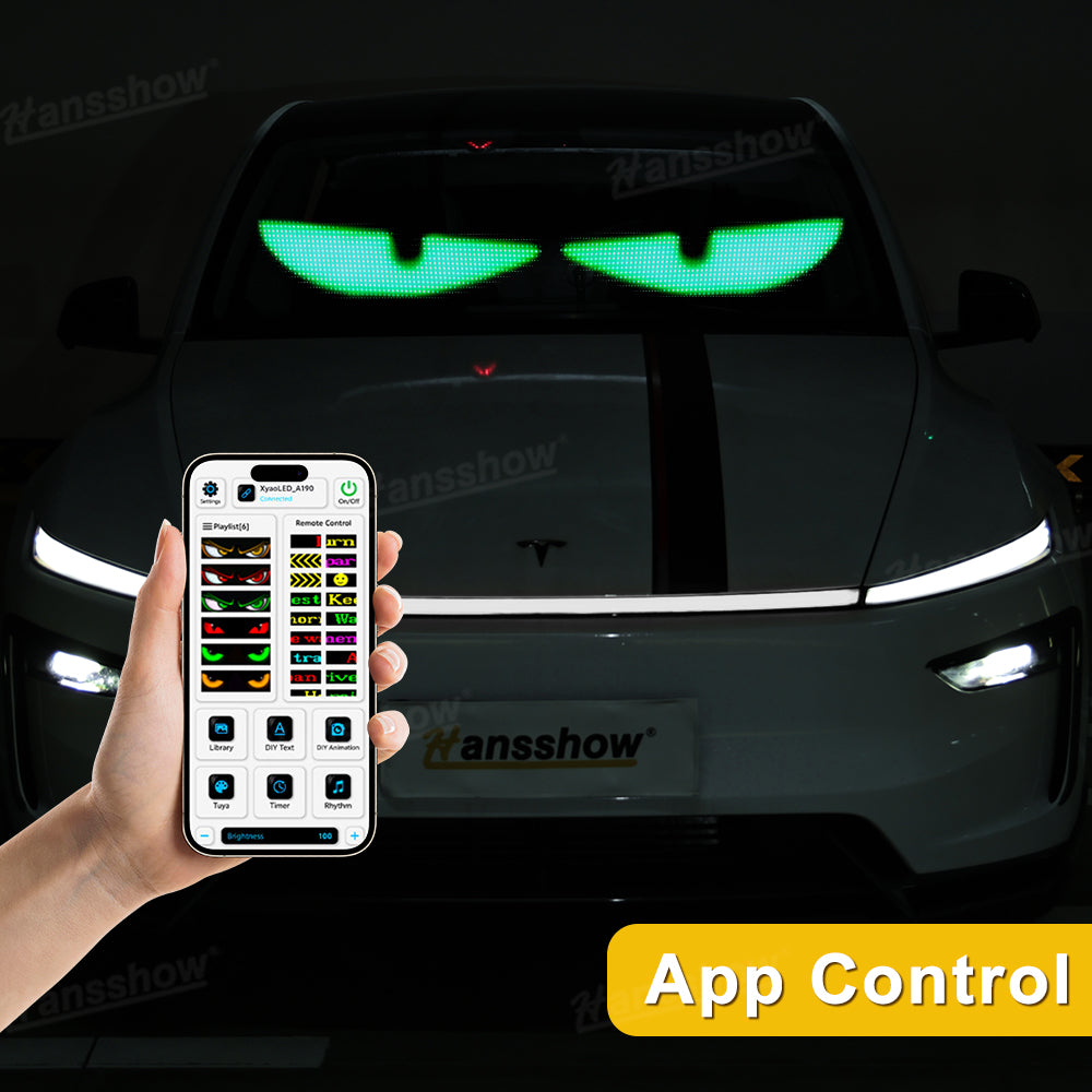 Model Y Juniper Devil Eyes Lights Flexible LED Windshield Light Kit installed on windshield