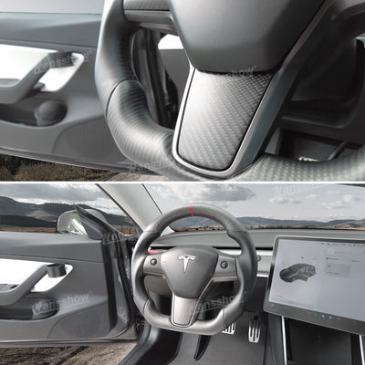 Tesla Model Y/3 Carbon Fiber Steering Wheel with customizable marker