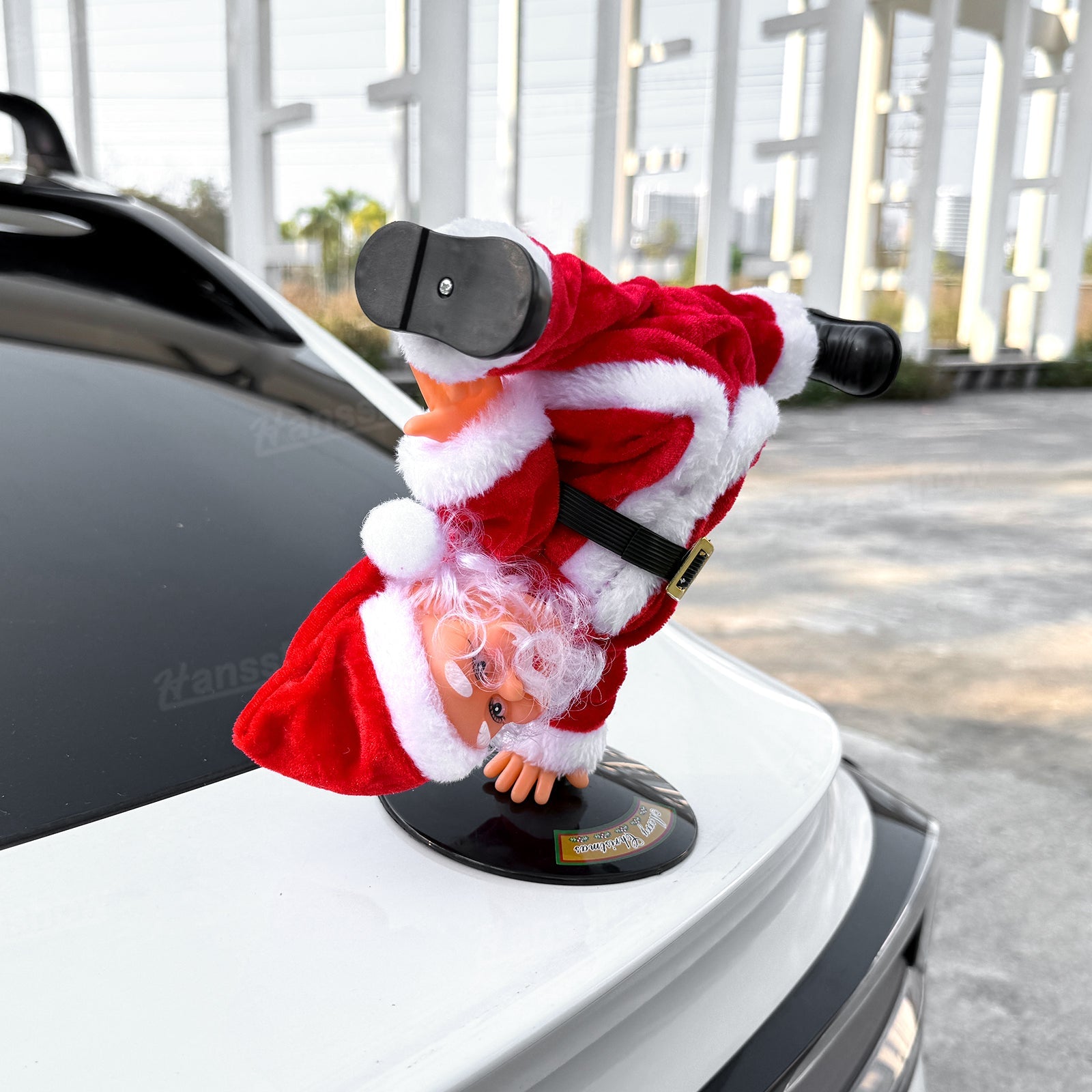 Santa Claus trunk decoration with joyful tunes for Tesla