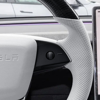 Model Y Juniper Steering Wheel Carbon Fiber Style leather grip
