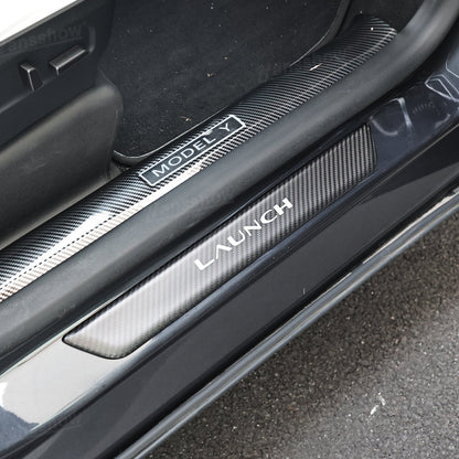 Model Y Juniper Real Carbon Fiber Door Sills with Tesla logo
