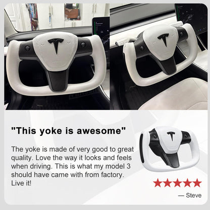 Model 3/Y Yoke Style Carbon Fiber Steering Wheel Ellipse Nappa Leather...