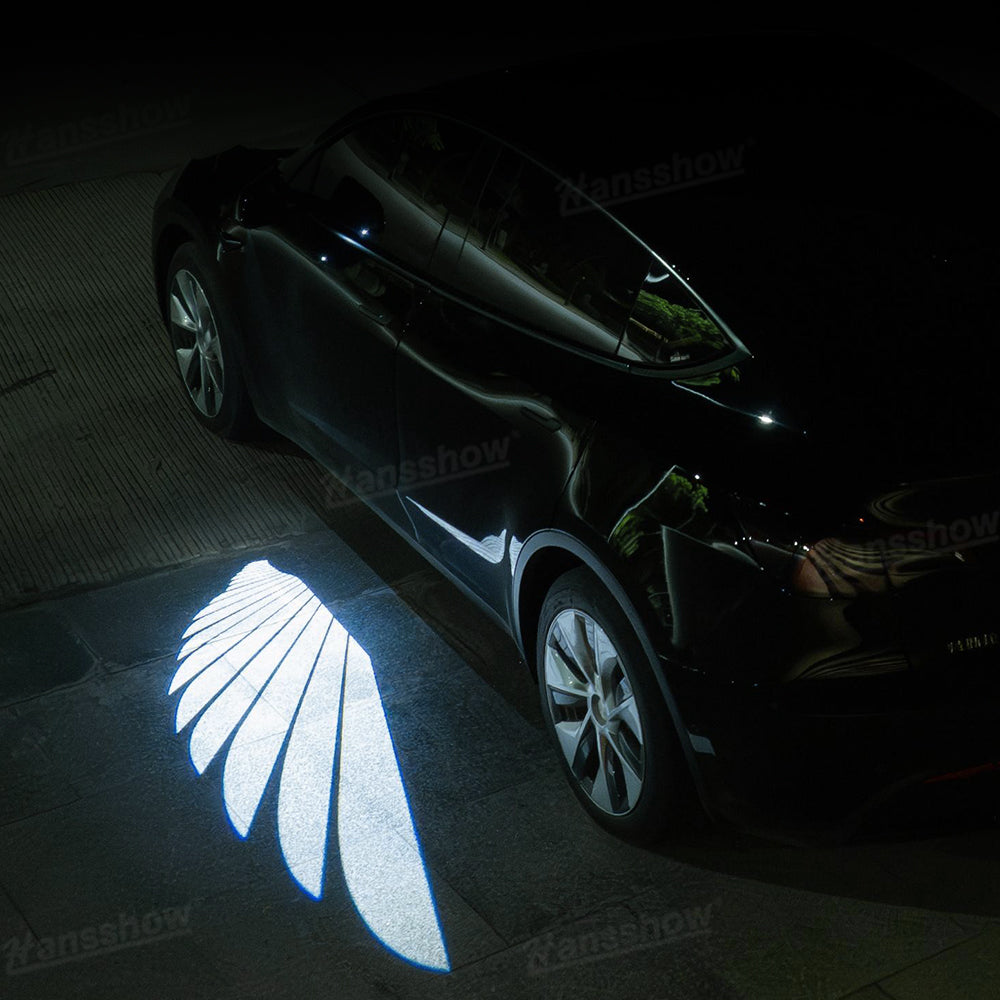 Side Mirror Projector Lights Angel Wing Welcome Lights for Tesla Model Y - Installed view