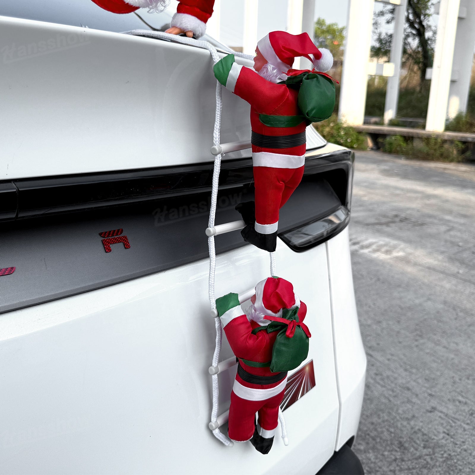 Climbing Santa Claus Decoration for Tesla Model Y festive angle