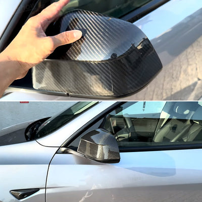 Model Y Juniper Side Mirror Real Carbon Fiber Overlay Covers - full vehicle view