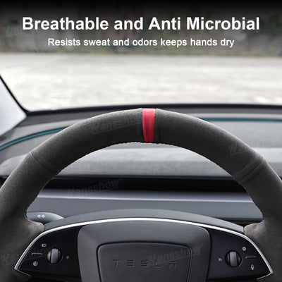 Model Y Juniper/3 Highland Premium Alcantara Steering Wheel Cover - in vehicle setting