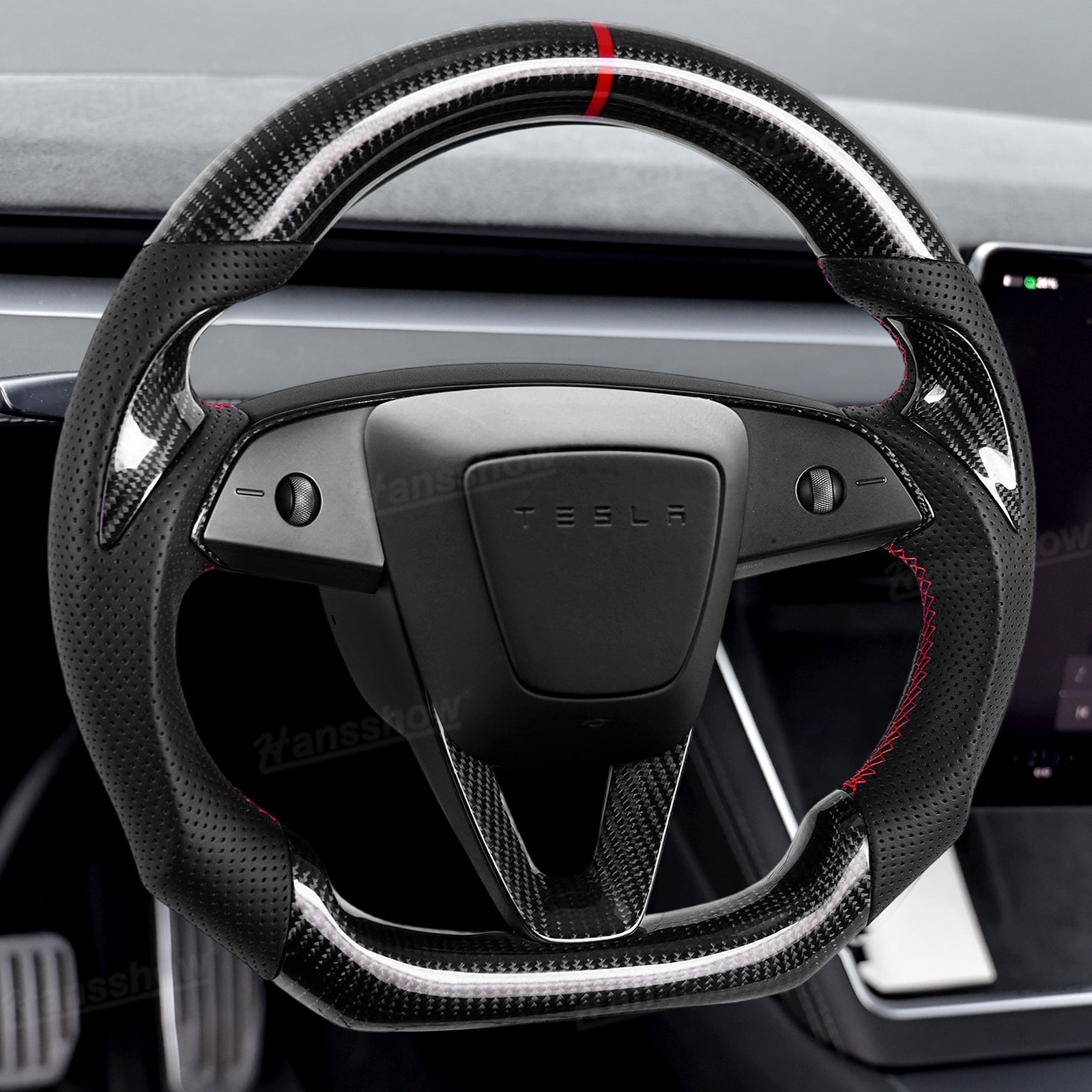 Model Y Juniper Steering Wheel Real Carbon Fiber D-Shaped Detail