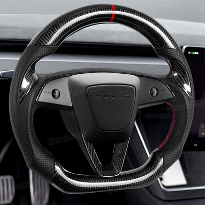 Model Y Juniper Steering Wheel Real Carbon Fiber D-Shaped Detail
