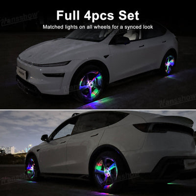 Model Y Juniper Wheel Hub Lights in daylight