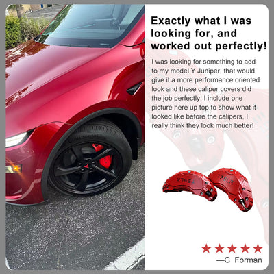 Model Y Juniper Wheel Brake Caliper Cover Set with Tesla Logo - Rear wheel view