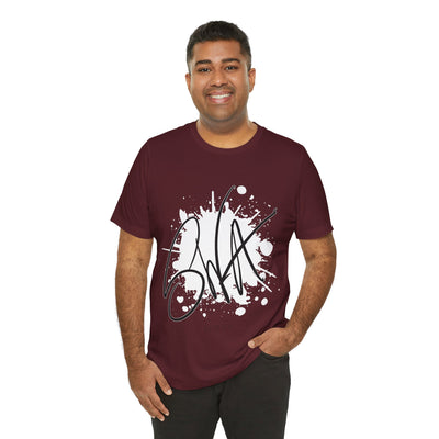 SWA Signature Splash Tee in red color on model
