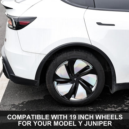 Model Y Juniper 19’’ Crossflow Wheels Vinyl Wraps Custom Wheel Cap Stickers - Side angle