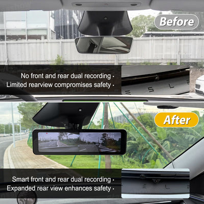 Model Y Juniper Rearview Mirror 10 Inch Dash Cam installed view