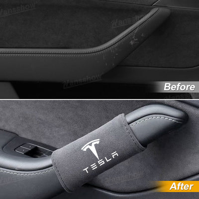 Model Y Juniper Alcantara door handle covers close-up