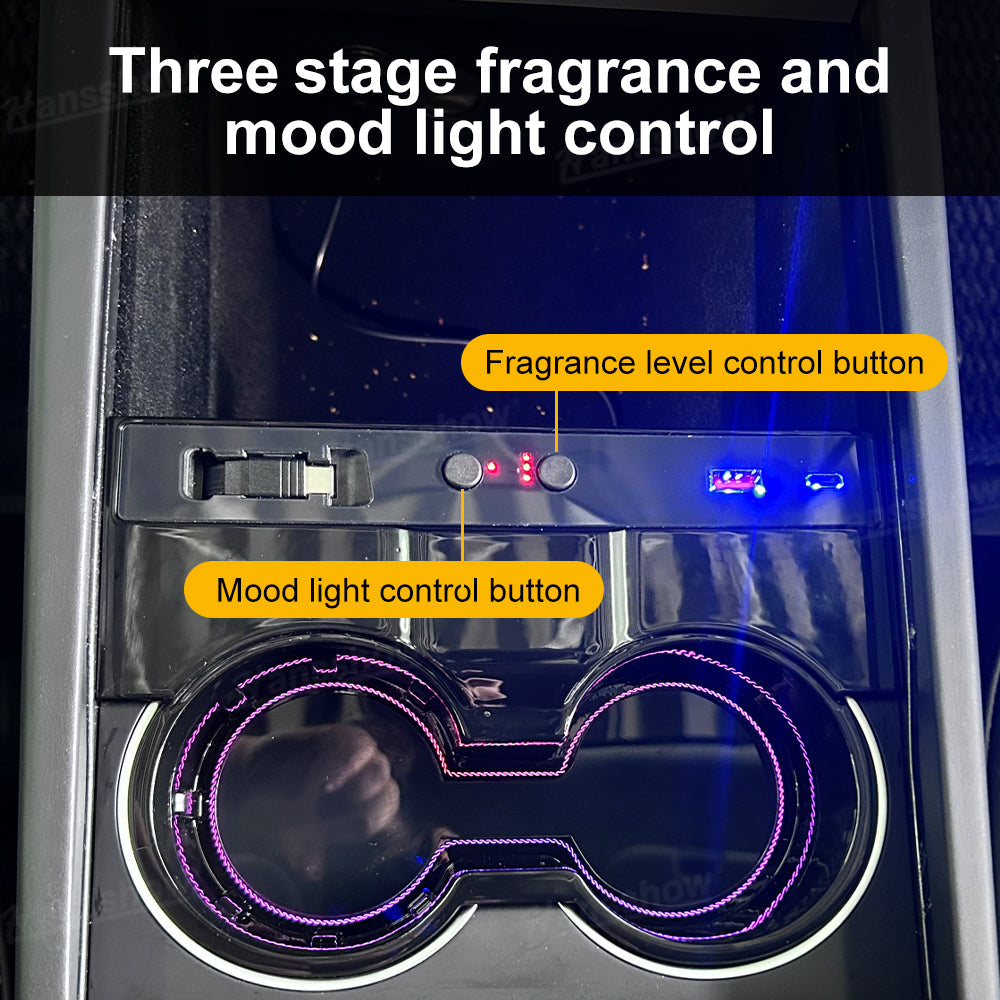 Model Y Juniper Center Console Cup Holder with Ambient Light - Side Angle