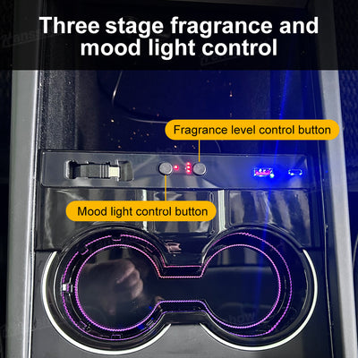 Model Y Juniper Center Console Cup Holder with Ambient Light - Side Angle