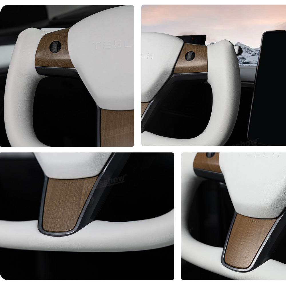 Tesla Model Y Yoke Steering Wheel In Wood Grain With Nappa - installed in Tesla Model Y