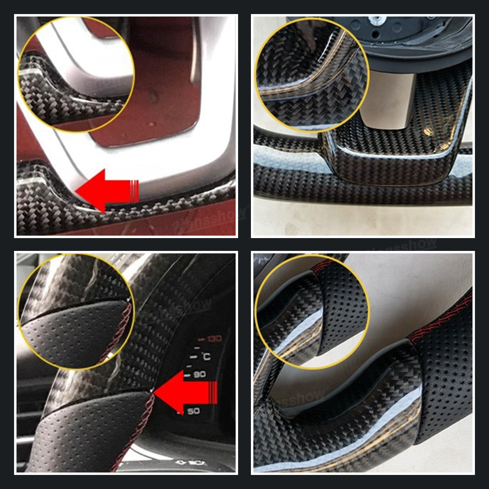 Model Y/3 Real Carbon Fiber Sport Round Steering Wheel Heated - installed view