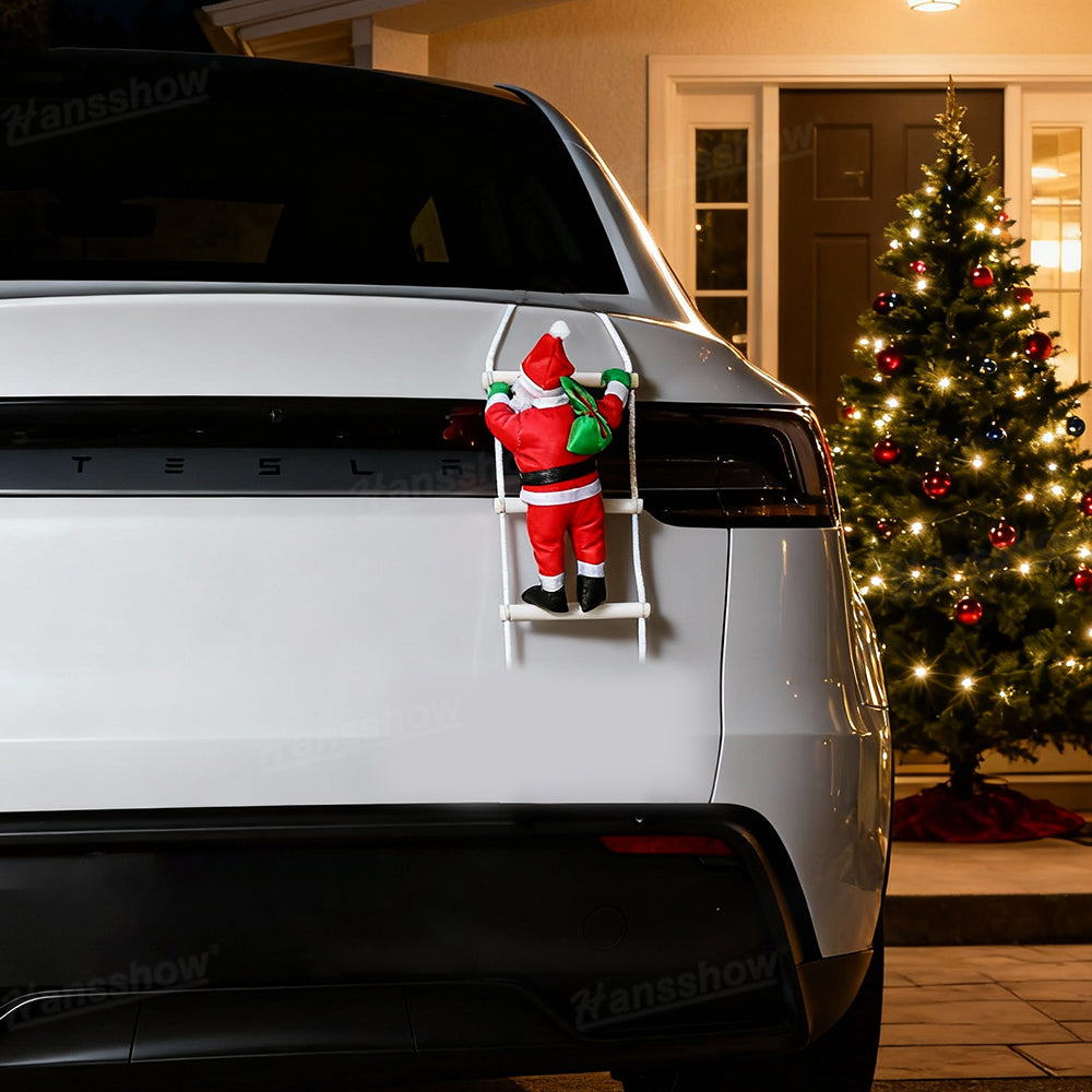 Climbing Santa Claus Decoration for Tesla Model Y close-up