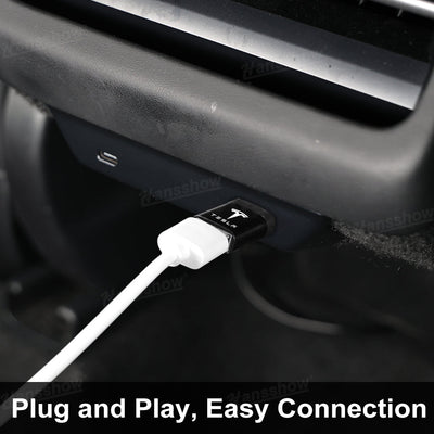 Type-C to USB Adapter with TESLA Logo for Tesla Model Y Juniper - installed view