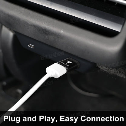 Type-C to USB Adapter with TESLA Logo for Tesla Model Y Juniper - installed view