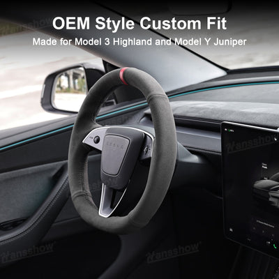 Model Y Juniper/3 Highland Premium Alcantara Steering Wheel Cover - rear view