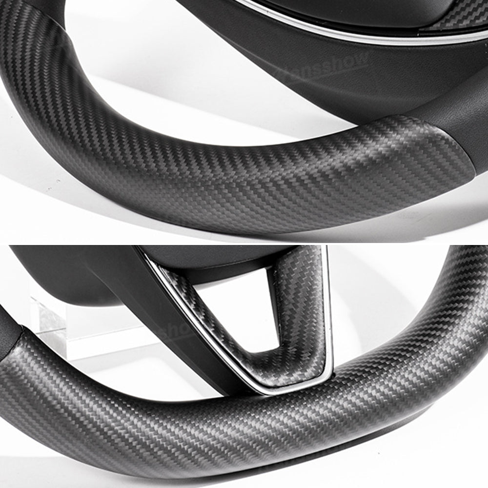 Model Y Juniper Real Carbon Fiber Steering Wheel Trim Kit glossy finish