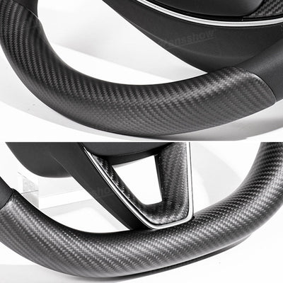 Model Y Juniper Real Carbon Fiber Steering Wheel Trim Kit glossy finish