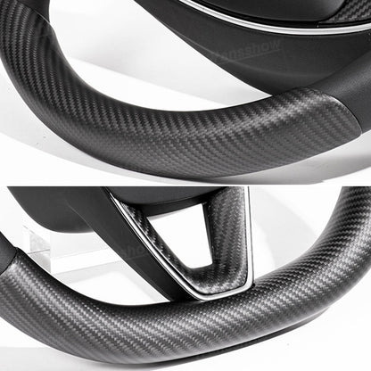 Model Y Juniper Real Carbon Fiber Steering Wheel Trim Kit glossy finish