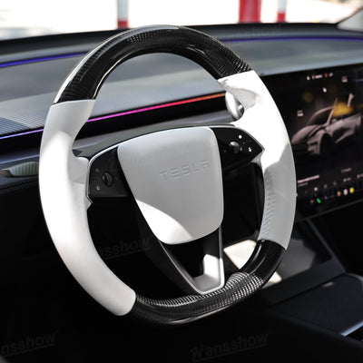 Model Y Juniper Steering Wheel Carbon Fiber Style with black leather