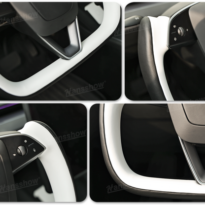 Model 3 Highland/Y Juniper Two-Tone Yoke Steering Wheel in vehicle