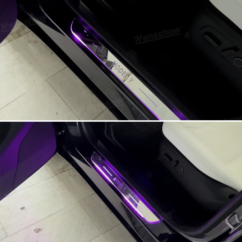 Model Y Juniper RGB Door Sill Plates in daylight