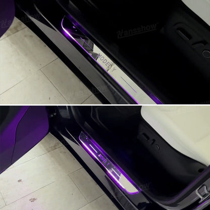 Model Y Juniper RGB Door Sill Plates in daylight