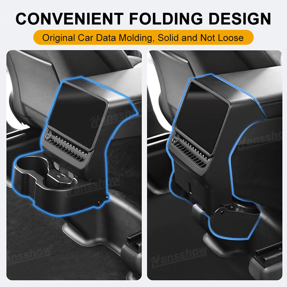 Rear Cup Holder with Air Vent Cover for Tesla Model Y Juniper - Folded Position