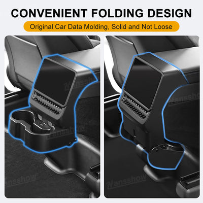 Rear Cup Holder with Air Vent Cover for Tesla Model Y Juniper - Folded Position