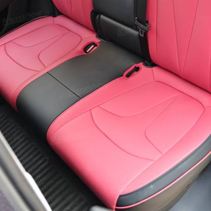 Model Y Juniper Upgrade Seat Covers with Bold 'T' Emblem - Rear Seat View