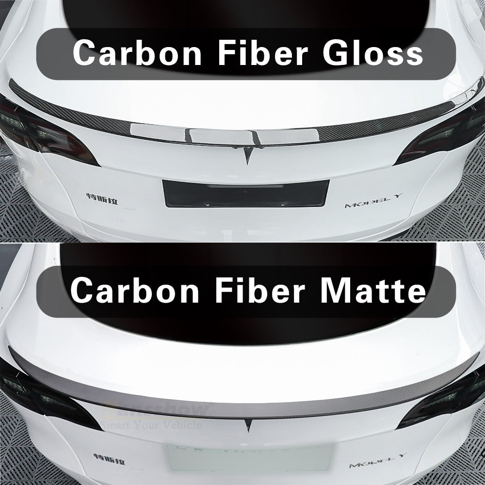 Model 3/Y Real Carbon Fiber Rear Trunk Lip Spoiler showing carbon fiber texture